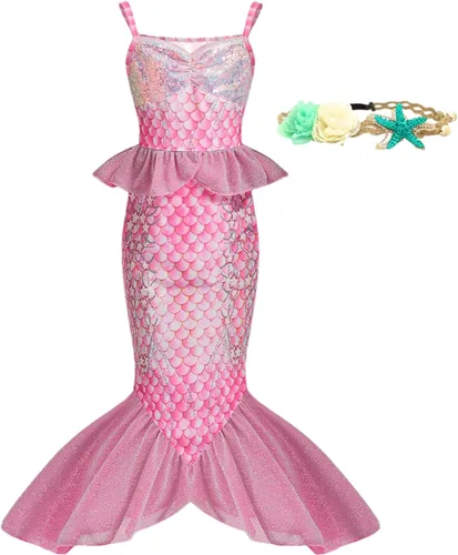 Vista 17 de Disfraz de sirena para niñas pequeñas, vestido de sirena para Halloween, vestido de princesa