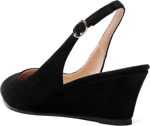 Vista 7 de SHOWFOREST Zapatos de tacón bajo con correa ajustable para mujer, con hebilla de gamuza y puntera puntiaguda, 2 pulgadas