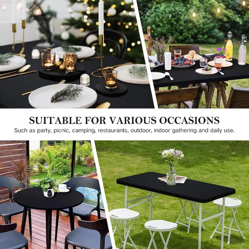 Vista 5 de Wolkemer Mantel Redondo Ajustado de 2 Pies de Spandex Elástico Cubierta para Mesa de Cóctel Borde Elástico Negro Cubierta Superior de Mesa