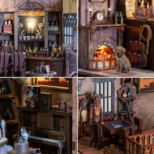 Vista 7 de Kit de rincón de libros - Kit de modelo de casa en miniatura y callejón de casa de muñecas de bricolaje, decoración de biblioteca de rompecabezas