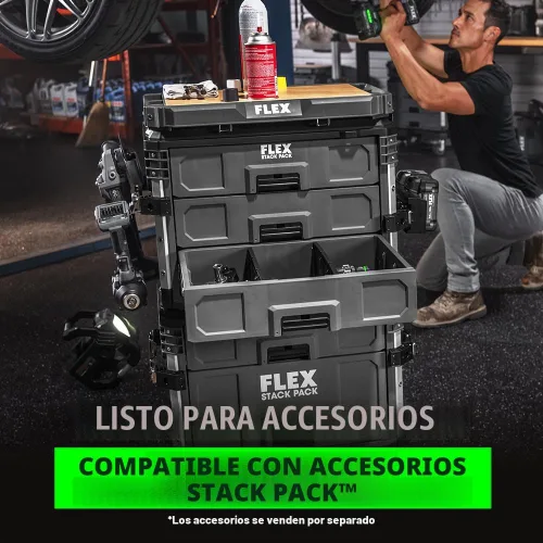 Vista 3 de FLEX STACK PACK - Caja de herramientas de 3 cajones con sistema de almacenamiento, FS1105, gris/negro