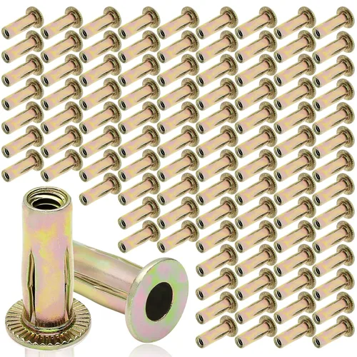 Vista 11 de 25 piezas de tuercas de remache de agarre múltiple de acero con vástago precurvado y acabado de zinc, tuercas de inserción roscadas de cabeza plana