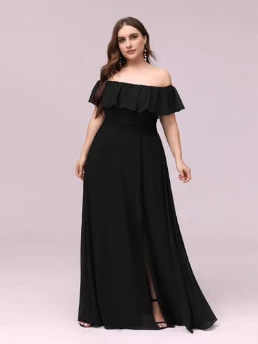 Vista 4 de Ever-Pretty Mujeres fuera del hombro mangas de volantes abertura lateral gasa más tamaño semi formal vestidos para mujeres 00968-DA