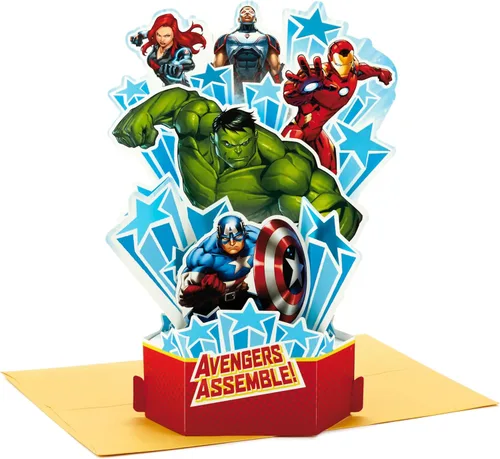 Vista 6 de Hallmark Tarjeta de cumpleaños de los Vengadores con pegatinas 3D y gafas (los vengadores se ensamblan!) (499RZB7022)