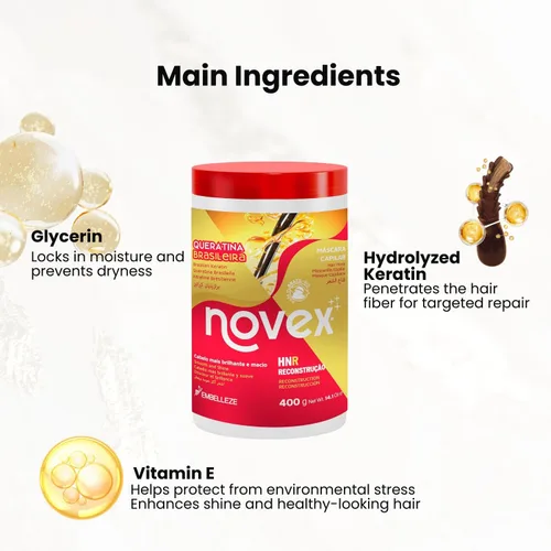 Vista 4 de NOVEX MASCARILLA CAPILAR QUERATINA BRASILEÑA 14 OZ