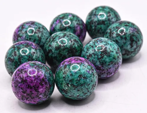 Vista 6 de HQRP 0.984 in Rubí rojo púrpura en esfera de zoisita verde pulido piedra preciosa natural cristal mineral UV reactivo coleccionable bola - China