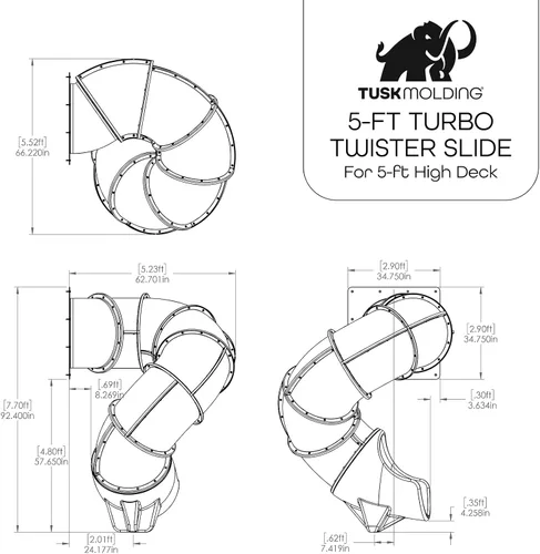 Vista 2 de Tobogán Turbo Twister de 5 pies para juegos – Aventura de giro, paseo suave y seguro TUSK Strong℠ (azul)