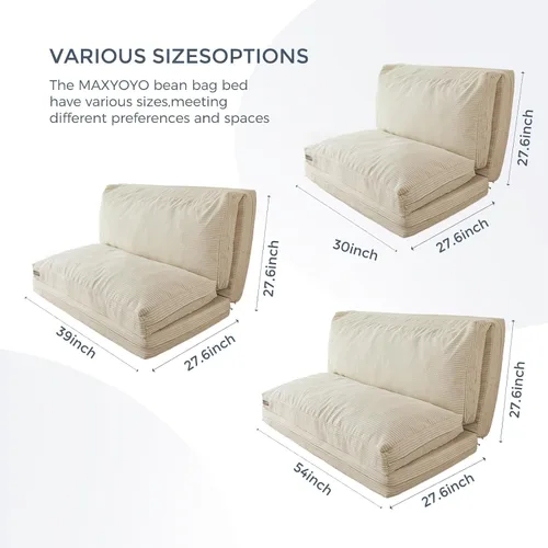 Vista 2 de MAXYOYO Sofá cama plegable, sofá de suelo, silla convertible con funda lavable, sofá de suelo, sillón, puf, cama para sala de estar, beige, 39 x 91