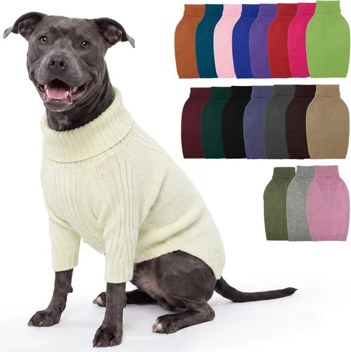 Vista 49 de IECOii Suéter de perro salchicha de cuello alto para perros pequeños, medianos y hembras, elástico y transpirable, abrigo de punto cálido, para Negro