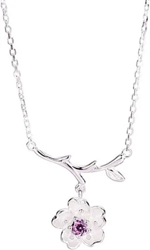 Vista 8 de SEniutarm Collares para mujeres y niñas Flores de cerezo flores ramas de árbol colgante collar mujer elegante joyería colgante cadena de San