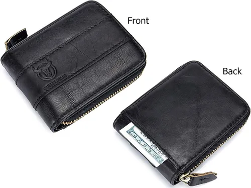 Vista 3 de Cuero auténtico hombres billetera cremallera RFID bloqueo vintage billeteras billeteras billeteras