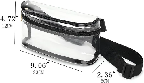 Vista 4 de Riñonera transparente para mujer, impermeable, pequeña, transparente, con correa ajustable, bolsa transparente aprobada para estadios, Negro 2