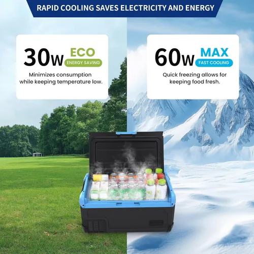 Vista 9 de Refrigerador portátil para auto de 20L, refrigerador con congelador de una zona de 21QT con evaporador de expansión por soplado, puerta reversible