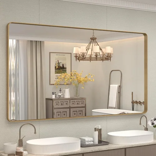 Vista 143 de Paquete de 2 espejos de baño con marco de metal negro de 22 x 30 pulgadas, espejo rectangular redondeado negro mate, antioxidante, se cuelga