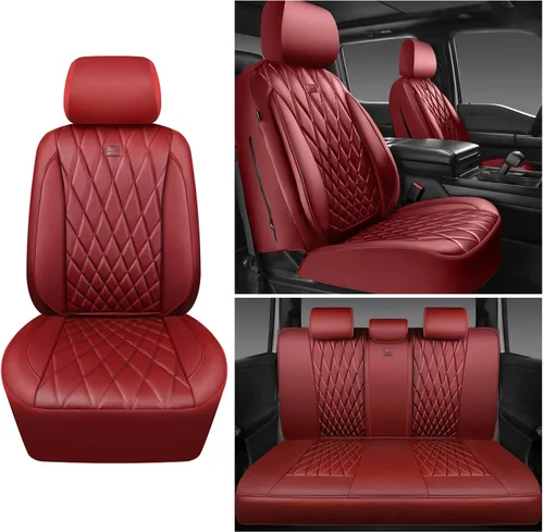 Vista 7 de Car Pass - Juego completo de fundas de asiento de lujo con ribete de cuero sintético, cubiertas de asiento automotrices antideslizantes impermeables