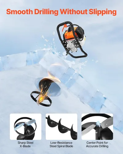 Vista 3 de VEVOR 52CC Gas Powered Ice Auger for Ice Fishing 8" Diameter
