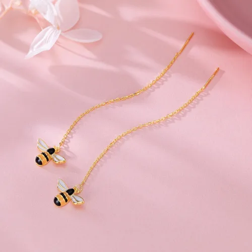 Vista 4 de SLUYNZ Pendientes colgantes de abeja de 925 plata de ley sólidos para mujeres y adolescentes, aretes de gota de abeja de miel, enhebradores con 18K