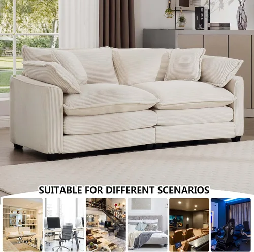 Vista 6 de Aoowow Sofá de dos plazas de pana, modernos sofás de nube de 2 plazas para sala de estar, sofás modulares de nube seccionales con asiento profundo