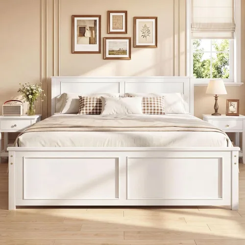 Vista 15 de Giantex Marco de cama individual con cabecero, cama de plataforma de madera maciza de mediados de siglo, cama de panel individual con soporte