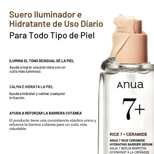 Vista 3 de ANUA Rice Ceramide 7 Suero Hidratante de Barrera, Suero Hidratante para la Cara, Arroz, Ácido Hialurónico, Niacinamida, Sin Fragancia, No