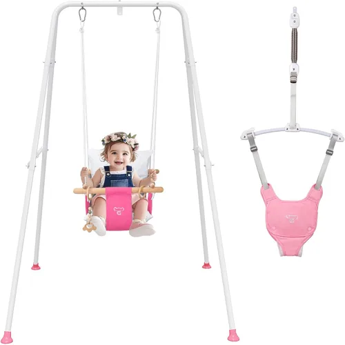 Vista 9 de RAGOZONERY Juego 2 en 1 para bebé con columpio para niños pequeños, Juegos de saltar para bebés y rebotadores, Juego de columpio para niños pequeños