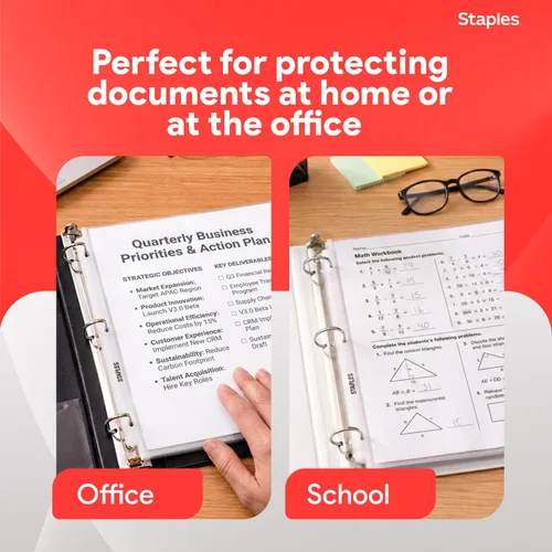 Vista 7 de Staples Protectores de hojas pesados, 8.5 x 11 pulgadas, protectores transparentes de 3 agujeros perforados, caja fuerte para archivos, paquete