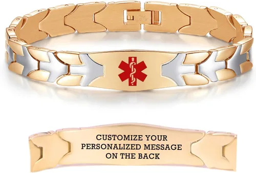 Vista 53 de LinnaLove Pulseras de alerta médica de pez volador para hombres y mujeres, pulseras médicas de acero inoxidable con grabado gratis, 8.5 pulgadas