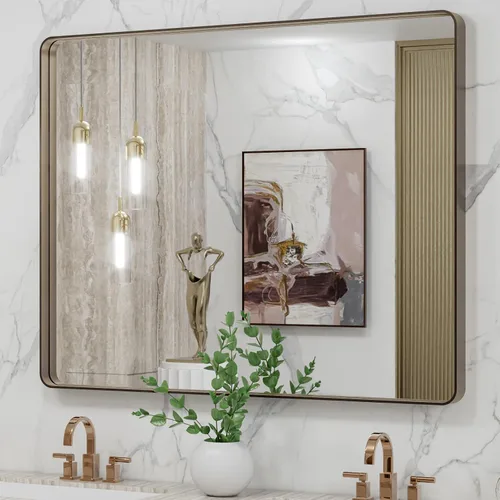 Vista 22 de LOAAO 20x16 Pulgadas Espejo de Baño con Marco de Metal Negro para Pared, Espejo de Tocador de Baño de Estilo Granja, Espejo Grande Rectangular