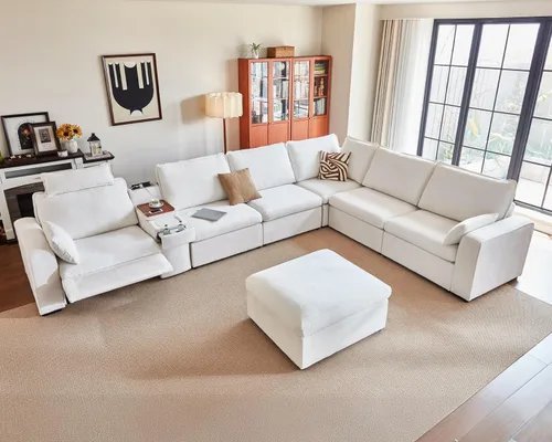 Vista 28 de Sofá reclinable eléctrico de 102.8 pulgadas con reposacabezas, sofá reclinable modular Cloud de gran tamaño con mesa, cajón de almacenamiento
