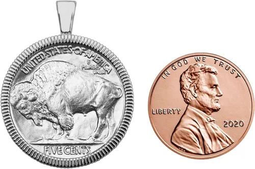 Vista 7 de US 1937 Indian Head Buffalo Nickel 5 Cents Coin Solid 925 Sterling Silver Necklace NEW - FULL HORN