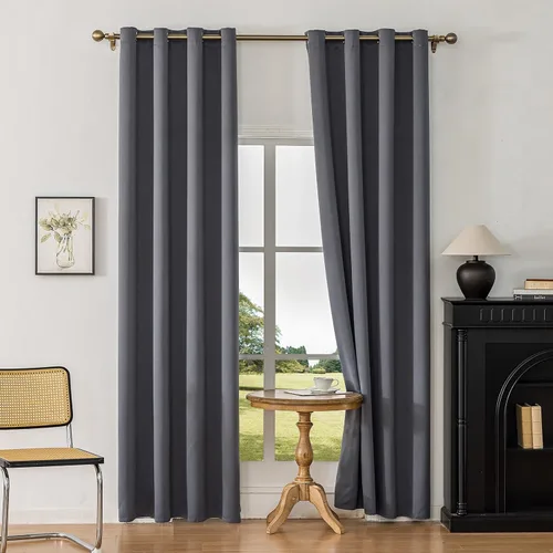 Vista 12 de Cortinas opacas con aislamiento térmico y ojales para dormitorio y sala de estar, 2 paneles, 52 pulgadas de ancho x 63 pulgadas de largo, textura
