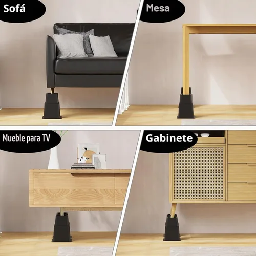 Vista 6 de Elevadores de cama de 3, 5 u 8 pulgadas, resistentes, elevadores de muebles ajustables para cama, sofá, mesa, silla, soporta hasta 1500 libras
