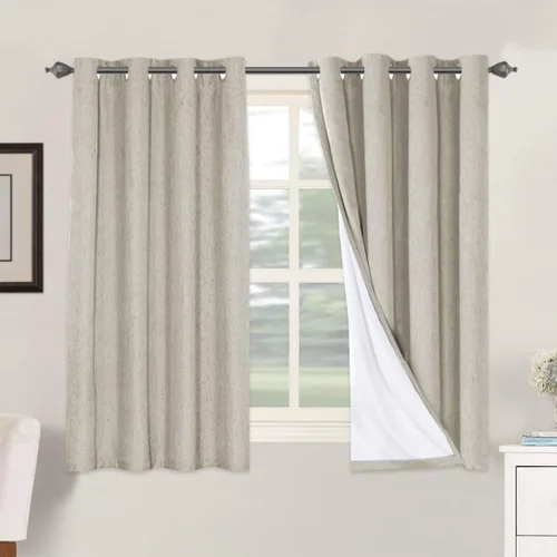 Vista 106 de H.VERSAILTEX Cortinas 100% opacas con aislamiento térmico, texturizadas, de lino, con bloqueo completo de calor y luz, para sala de estar y Negro