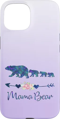 Vista 6 de Teal Blue Purple Floral Mama Bear Three Cubs Silver Purple Case for iPhone 17