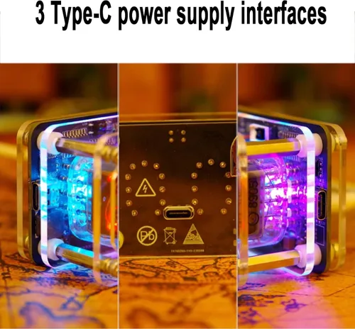 Vista 5 de Nixie Tube Clock, Retro Cyberpunk Desk Decor, Creative Desktop Decoration, WiFi Timing, Multiple RGB Lighting Modes, for Gaming Room and Office Decor