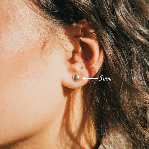 Vista 3 de 14k Solid Gold Flat Ball Stud Earrings for Women Modern Button-Style Studs with Butterfly Backs Hypoallergenic & Tarnish-Resistant Sizes 3mm to