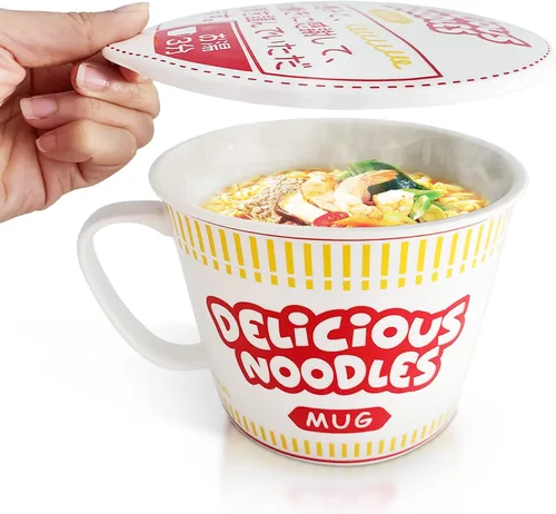 Vista 6 de Sophie & Panda Tazón Taza de Fideos Instantáneos de Porcelana con Asa de 34 Oz - Un Accesorio Imprescindible para Cualquier Persona que Ama