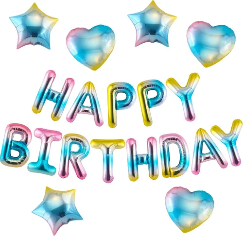 Vista 21 de CANREVEL Cartel de feliz cumpleaños, 13 letras de papel de aluminio de Mylar de 16 pulgadas, decoraciones de fiesta de cumpleaños para niños