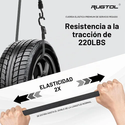 Vista 2 de Cuerdas Elásticas con Ganchos de Alta Resistencia, Cuerdas Elásticas Planas Ajustables con Ganchos de 32 Pulgadas, Correas Elásticas de Goma Negras