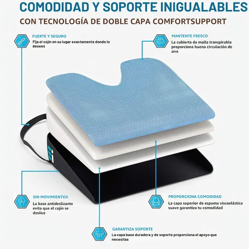 Vista 3 de Cojín de espuma viscoelástica para asiento de automóvil para conducir, cojín ergonómico de cuña para dolor de espalda, alivio de la ciática