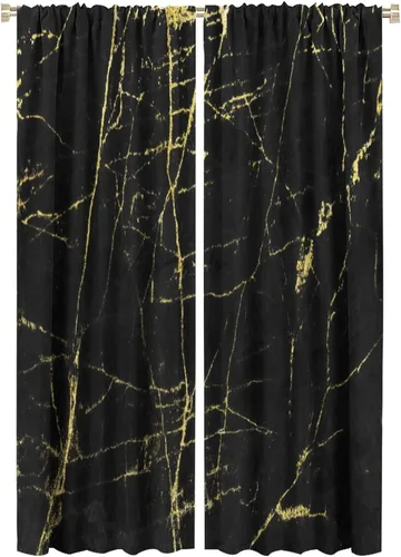 Vista 36 de Cortinas abstractas de mármol de lujo de lujo azul marino dorado a rayas con patrón de mármol estampado para dormitorio, sala de estar, cortinas