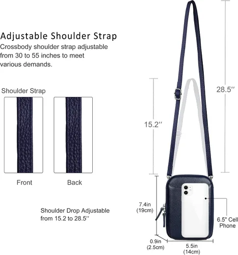 Vista 4 de befen Bolso cruzado de cuero genuino para teléfono celular para mujer, bolso cruzado pequeño con cremallera alrededor de la cartera