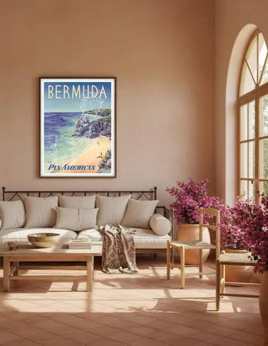 Vista 5 de Bermuda - via Pan American World Airways - Vintage Airline Travel Poster by Loweree c.1953 - Fine Art Rolled Canvas Print 11in x 14in