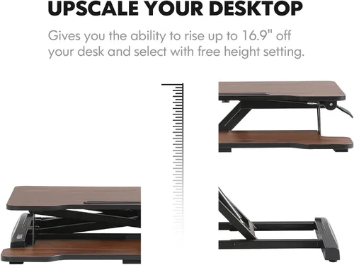 Vista 2 de FITUEYES Escritorio de Pie Convertidor de Escritorio Elevador Ajustable de Oficina para Computadora Portátil con Bandeja de Teclado Extraíble Marrón