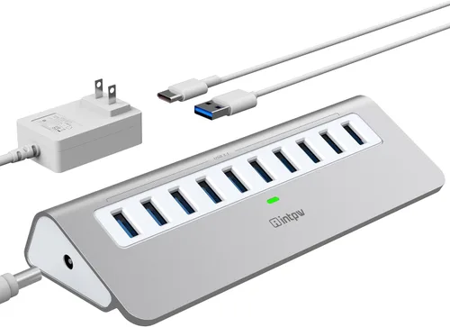 Vista 11 de intpw Hub USB con alimentación 10Gbps, Hub de datos de aluminio de 7 puertos USB 3.2 con 4 puertos USB 3.2 Gen 2, 3 puertos de carga rápida