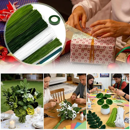 Vista 8 de Kit de flores de limpiapipas verdes, 450 piezas de tallos