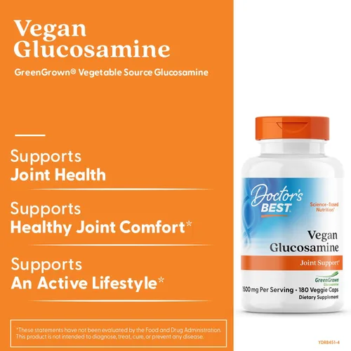 Vista 3 de Doctor's Best Suplemento vegano de glucosamina para hombres y mujeres – Glucosamina 1500 mg por 2 cápsulas, apoyo para la salud