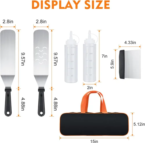 Vista 2 de AULTONG Kit de Accesorios para Plancha de Superficie Plana de 6 Piezas para Blackstone y Camp Chef – Herramientas de Acero Inoxidable con Bolsa