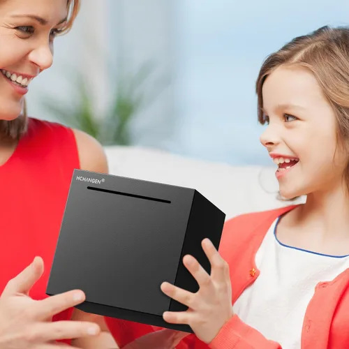 Vista 5 de Alcancía de acero inoxidable para adultos y niños, banco de dinero de metal imprescindible para abrir y abrir, caja de ahorro no se puede abrir