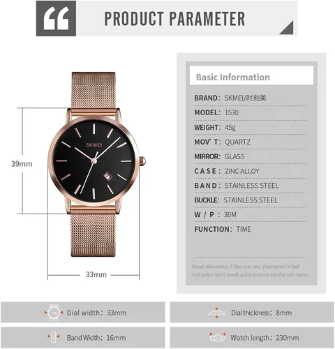 Vista 7 de SKMEI - Reloj de pulsera para mujer impermeable analógico de cuarzo para mujer